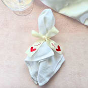 "Handmade Personalized Ribbon Place Card- Customizable Style- Set of 10 Ivory/Red Hearts" - Ribbons in natural by Inkspiringletters