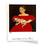 "Ammi Phillips' "Girl in Red Dress with Cat and Dog" Postage Stamps | Four Centuries of American Art Series | Vintage Unused USPS Postage 32c | Pack of 10" - Postage Stamps in red by Jennifer Kramer