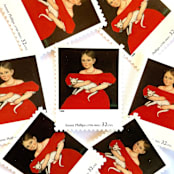 "Ammi Phillips' "Girl in Red Dress with Cat and Dog" Postage Stamps | Four Centuries of American Art Series | Vintage Unused USPS Postage 32c | Pack of 10" - Postage Stamps in red by Jennifer Kramer