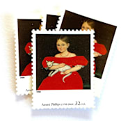 "Ammi Phillips' "Girl in Red Dress with Cat and Dog" Postage Stamps | Four Centuries of American Art Series | Vintage Unused USPS Postage 32c | Pack of 10" - Postage Stamps in red by Jennifer Kramer