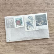 "73 cents . Apples & Books vintage postage stamps . Set of 5" - Postage Stamps in multicolorassorted-colors by Kristen Melchor