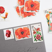 "Sunset Floral Postage Set // Set of 5 // $1.02 in postage" - Postage Stamps in red by Flourish Fine Writing