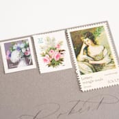 "Pink Roses and White Hydrangeas Postage Set // Set of 5 // $1.25 in postage" - Postage Stamps in green by Flourish Fine Writing