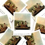 "George Caleb Bingham's "Boatmen on the Missouri" Postage Stamps | Four Centuries of American Art Series | Vintage Unused USPS Postage 32c | Pack of 10" - Postage Stamps in beige by Jennifer Kramer