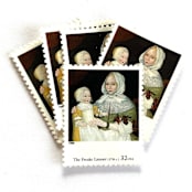 "The Freake Limner's "Mrs. Elizabeth Freake and Baby Mary" Postage Stamps | Four Centuries of American Art Series | Vintage Unused USPS Postage 32c | Pack of 10" - Postage Stamps in black by Jennifer Kramer