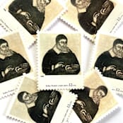 "John Foster's "Portrait of Richard Mather" Postage Stamps | Four Centuries of American Art Series | Vintage Unused USPS Postage 32c | Pack of 10" - Postage Stamps in black by Jennifer Kramer