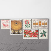 "Christmas in the City Vintage Postage Set // Set of 5 // UNUSED // Gold & Red // Sleigh" - Postage Stamps in red by Flourish Fine Writing
