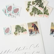 "Winter Holiday Postage Set // Set of 5 // UNUSED // Ice Fishing + Pines" - Postage Stamps in green by Flourish Fine Writing
