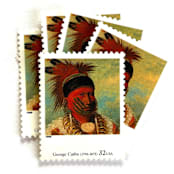 "George Catlin's "The White Cloud, Head Chief of the Iowas" Postage Stamps | Four Centuries of American Art Series | Vintage Unused USPS Postage 32c | Pack of 10" - Postage Stamps in red by Jennifer Kramer