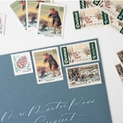 "Winter Pastimes Vintage Postage Set // Set of 5 // Ice Skating // Ice Fishing // Nature // UNUSED" - Postage Stamps in green by Flourish Fine Writing