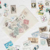 "Flat Lay Vintage Postage Styling Set // Set of 20 // Assorted Stamps for Photos" - Postage Stamps in multicolorassorted-colors by Flourish Fine Writing