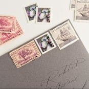 "Lavender Floral and Neutral Ship Vintage Postage Set // 2 ounce envelope // $1.18 in postage per set" - Postage Stamps in purple by Flourish Fine Writing