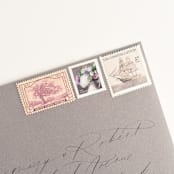 "Lavender Floral and Neutral Ship Vintage Postage Set // 2 ounce envelope // $1.18 in postage per set" - Postage Stamps in purple by Flourish Fine Writing