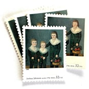 "Joshua Johnson's "The Westwood Children" Postage Stamps | Four Centuries of American Art Series | Vintage Unused USPS Postage 32c | Pack of 10" - Postage Stamps in blue by Jennifer Kramer