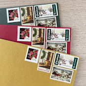 "$1.04 cents . Red Camellia Holiday Postage Stamps . Set of 5" - Postage Stamps in red by Kristen Melchor