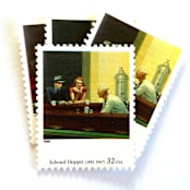 "Edward Hopper's "Nighthawks" Postage Stamps | Four Centuries of American Art Series | Vintage Unused USPS Postage 32c | Pack of 10" - Postage Stamps in multicolor by Jennifer Kramer