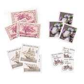 "White Hydrangea and  lavender Roses with Ships Vintage Postage Stamp Set // Set of 5 // $1.31 in postage per set // 3 ounces // 1 ounce plus non-machinable" - Postage Stamps in pink by Flourish Fine Writing