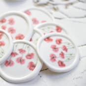 "Pink Poppy Floral Vellum Wax Seals | Set of 25" - Wax Seals in pink by Clove and Cedar Design