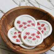 "Pink Poppy Floral Vellum Wax Seals | Set of 25" - Wax Seals in pink by Clove and Cedar Design