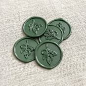 "Olive branch self-adhesive wax seal in olive green | Set of 10" - Wax Seals in green by Maria Ferrer G.