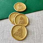 "Classic Gold "Merry Christmas" tree calligraphy wax seal sticker | Set of 10" - Wax Seals in gold by Maria Ferrer G.