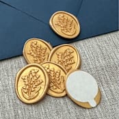 "Lily of the valley oval wax seal stickers in yellow gold | Set of 10" - Wax Seals in gold by Maria Ferrer G.