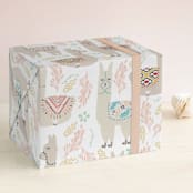"LaLaLlama" - Wrapping Paper in White by Shirley Browning - Front
