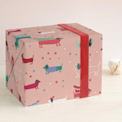 "Party Puppies" - Wrapping Paper in Candy Cane by Jenna Holcomb - Front