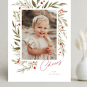 "Winter Holly Garden" - Holiday Cards in Holly Berry by Wildfield Paper Co - Front