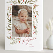 "Winter Holly Garden" - Holiday Cards in Holly Berry by Wildfield Paper Co - Folded Card