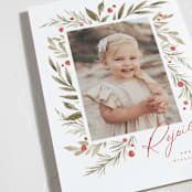 "Winter Holly Garden" - Holiday Cards in Holly Berry by Wildfield Paper Co - Detail
