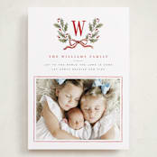 "Holly Monogram" - Holiday Cards in Holly Berry by Wildfield Paper Co - Front