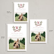 "Holly Monogram" - Holiday Cards in Holly Berry by Wildfield Paper Co - Formats Available