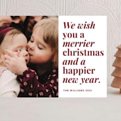 "Merrier Days Ahead" - Holiday Cards in Cherry by Playground Prints - Front