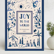 "Painted Nativity" - Holiday Cards in Blue Jay by Teju Reval - Front