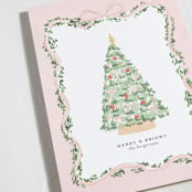 "Vintage Bow Tree" - Holiday Cards in Blush by Itsy Belle Studio - Detail