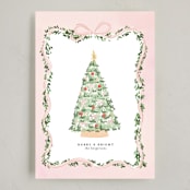 "Vintage Bow Tree" - Holiday Cards in Blush by Itsy Belle Studio - Full Design