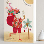 "Beach Santa" - Holiday Cards in Hibiscus by Sarah Knight - Folded Card