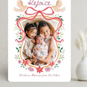 "Rejoice Christmas Crest" - Holiday Cards in Poinsettia by Kim Thoa - Front