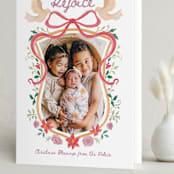 "Rejoice Christmas Crest" - Holiday Cards in Poinsettia by Kim Thoa - Folded Card
