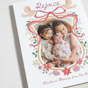 "Rejoice Christmas Crest" - Holiday Cards in Poinsettia by Kim Thoa - Detail