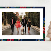 "Plaid Framed" - Holiday Cards in Navy by Lea Delaveris - Front