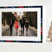 "Plaid Framed" - Holiday Cards in Navy by Lea Delaveris - Folded Card