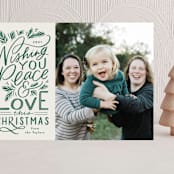 "Peace and Love Lettered" - Holiday Cards in Evergreen by Alethea and Ruth - Front