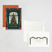 "Christmas Window" - Holiday Cards in Dark Turquoise by Becky Nimoy - Assembled