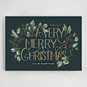 "A Very Merry Christmas Botanicals" - Holiday Cards in Wreath by Rebecca Durflinger - Full Design