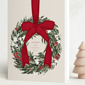 "Big Bow" - Holiday Cards in Holly Berry by Leah Bisch - Folded Card