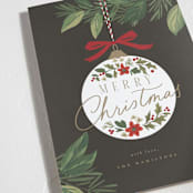 "Ornament Branch" - Holiday Cards in Coal by Everett Paper Goods - Detail