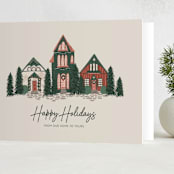 "Happy Holidays Village" - Holiday Cards in Merlot by Katrina Edwards - Folded Card