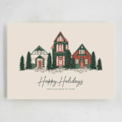 "Happy Holidays Village" - Holiday Cards in Merlot by Katrina Edwards - Full Design
